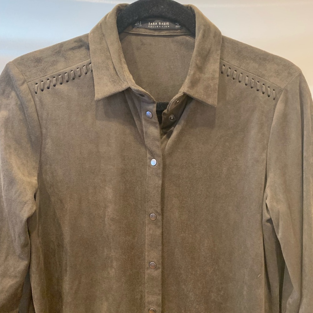 Zara Faux Suede Dark Green Shirt - Picture 3 of 7